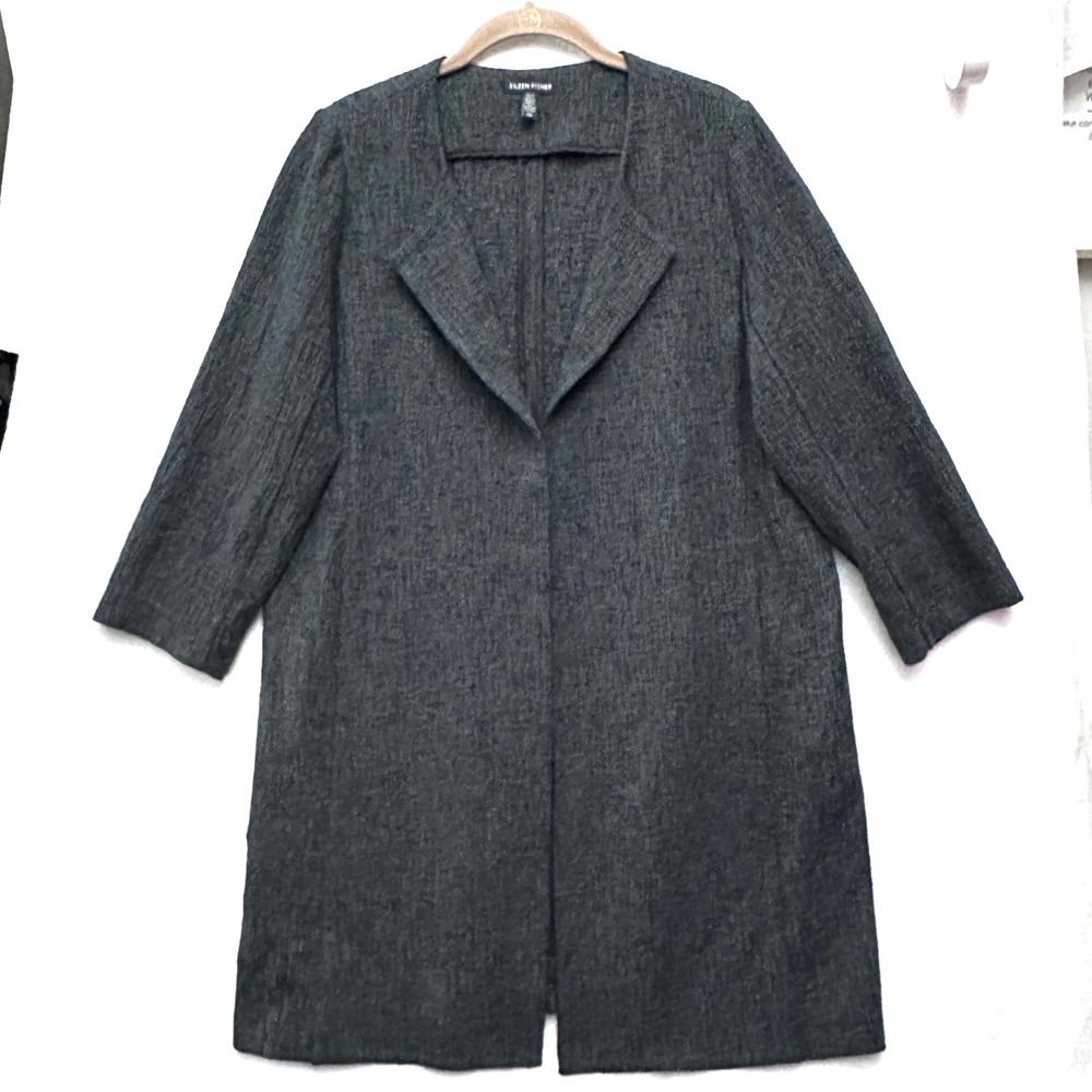 Eileen Fisher S Cotton Tencel Open Front Longline Jacket Cardigan Duster Gray